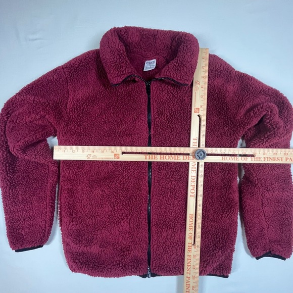 PINK‎ Victoria's Secret Sherpa Fleece Full Zip Jacket Burgundy Maroon Womens XS - Picture 2 of 8